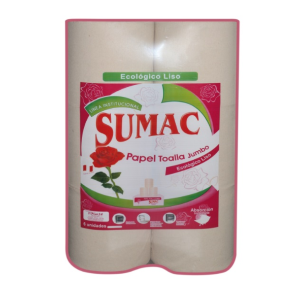 Papel Toalla Jumbo Sumac Ecologico Liso Paquete x 6 Rollos - Ilumina Clean