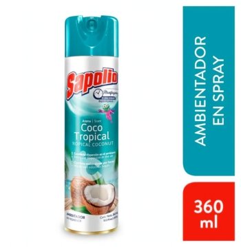 Ambientador en spray SAPOLIO coco tropical Frasco 360 ML.