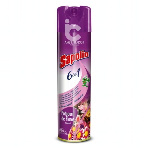 Ambientador en spray SAPOLIO potpurri de flores Frasco 360 ML.