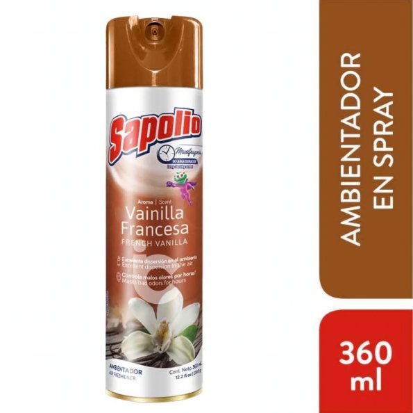 Ambientador en spray SAPOLIO vainilla francesa Frasco 360 ML.